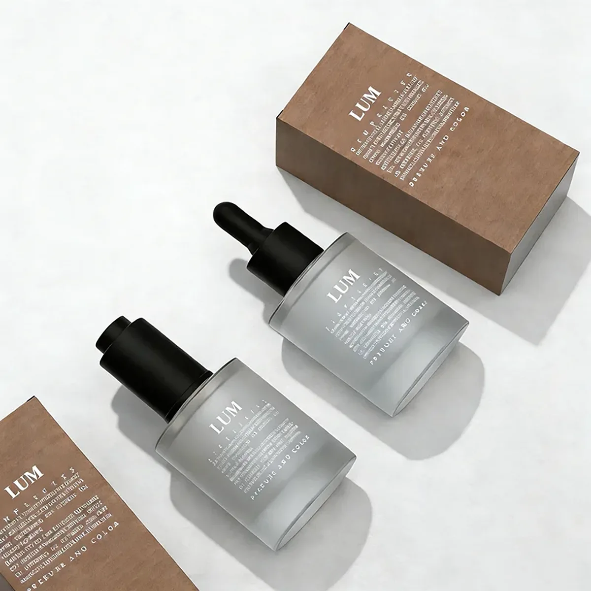 Premium 30ml frosted glass serum bottle available in clear and custom gradient colors