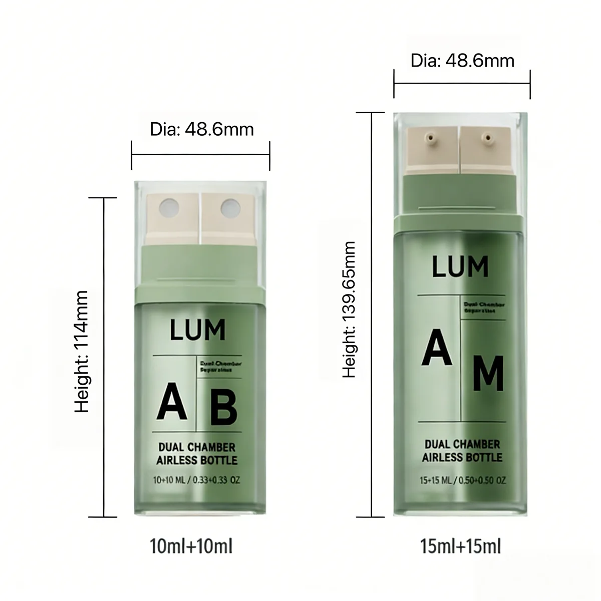 Square dual chamber airless bottle manufacturer with custom silk screen printing