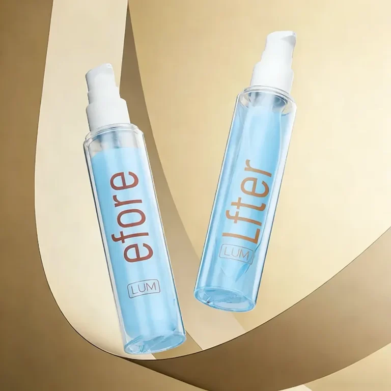 High-barrier serum packaging manufactured by Lumlun, featuring the LUM logo on a crystal-clear heavy-wall PETG body.