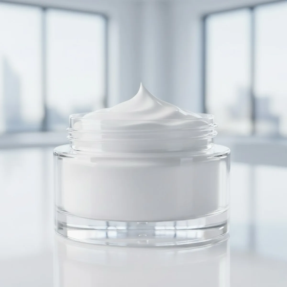 Safety & Transparency: A close-up of a crystal clear PET jar filled with cream, next to a "BPA Free" and "FDA Compliant" icon.