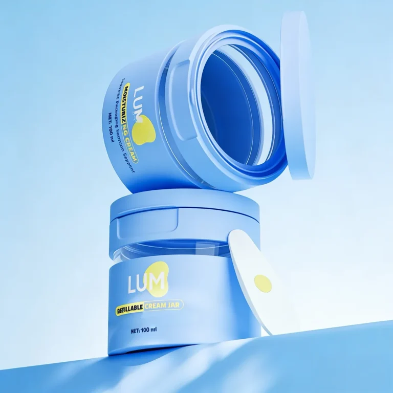 Custom 100ml refillable PP cream jar featuring a unique magnetic spatula design for luxury skincare