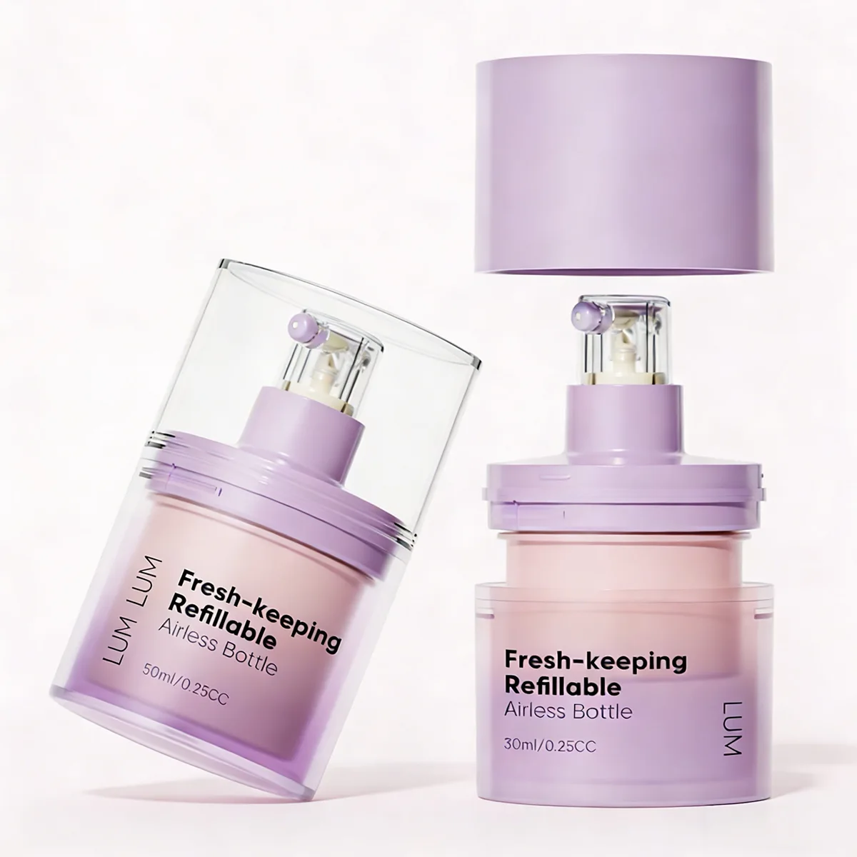 Eco-friendly 30ml and 50ml modular containers optimally dimensioned for premium serums and daily face creams.