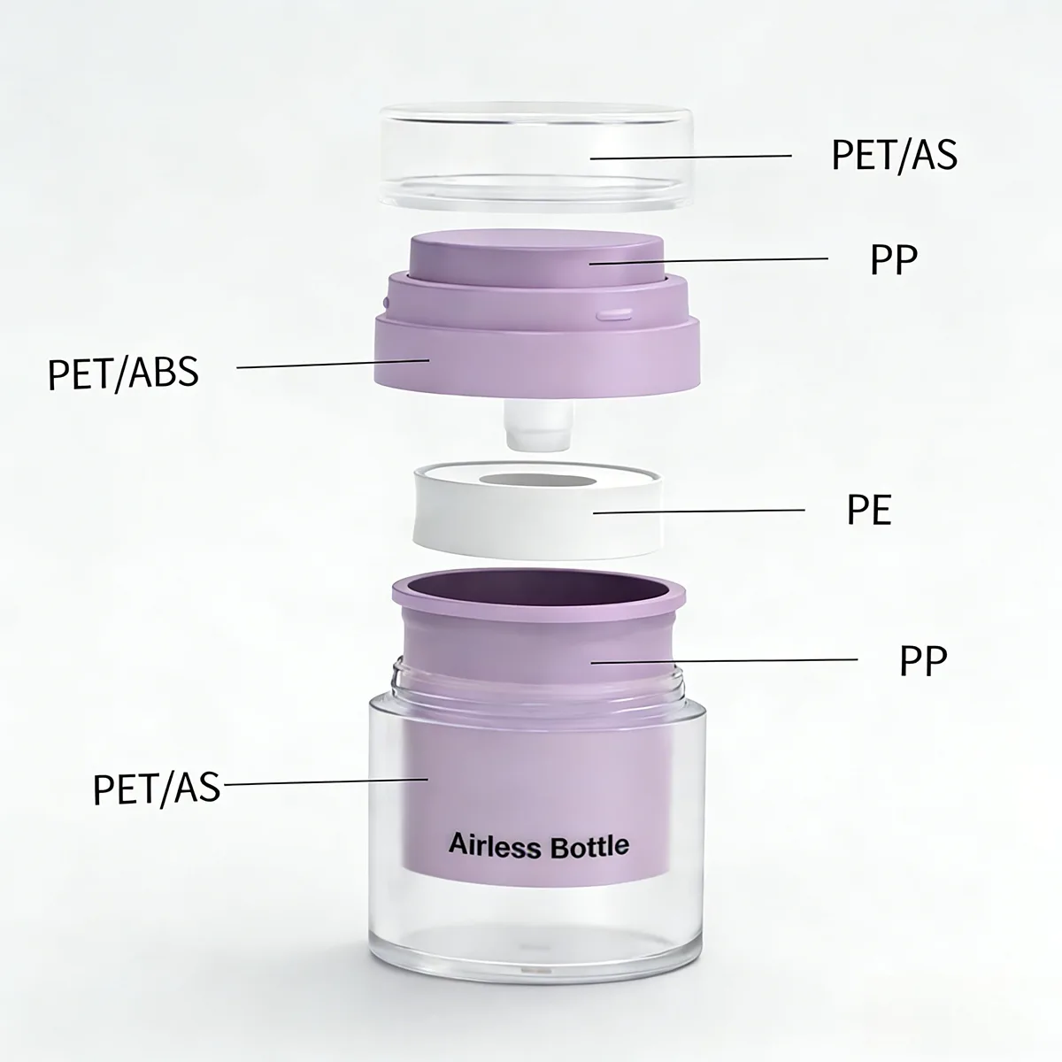 Hygienic skincare packaging manufactured by Lumlun, featuring the LUM logo on a Morandi blue press pump jar.