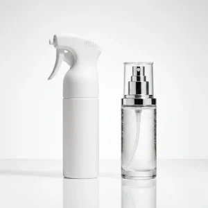 Side by side comparison of continuous spray bottle and finger pump sprayer