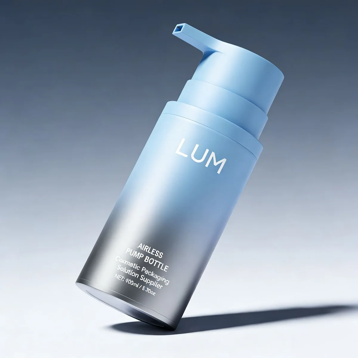 Custom airless bottle in 100ml 150ml and 200ml sizes made with sustainable PP for eco-friendly body lotion and moisturizer packaging.