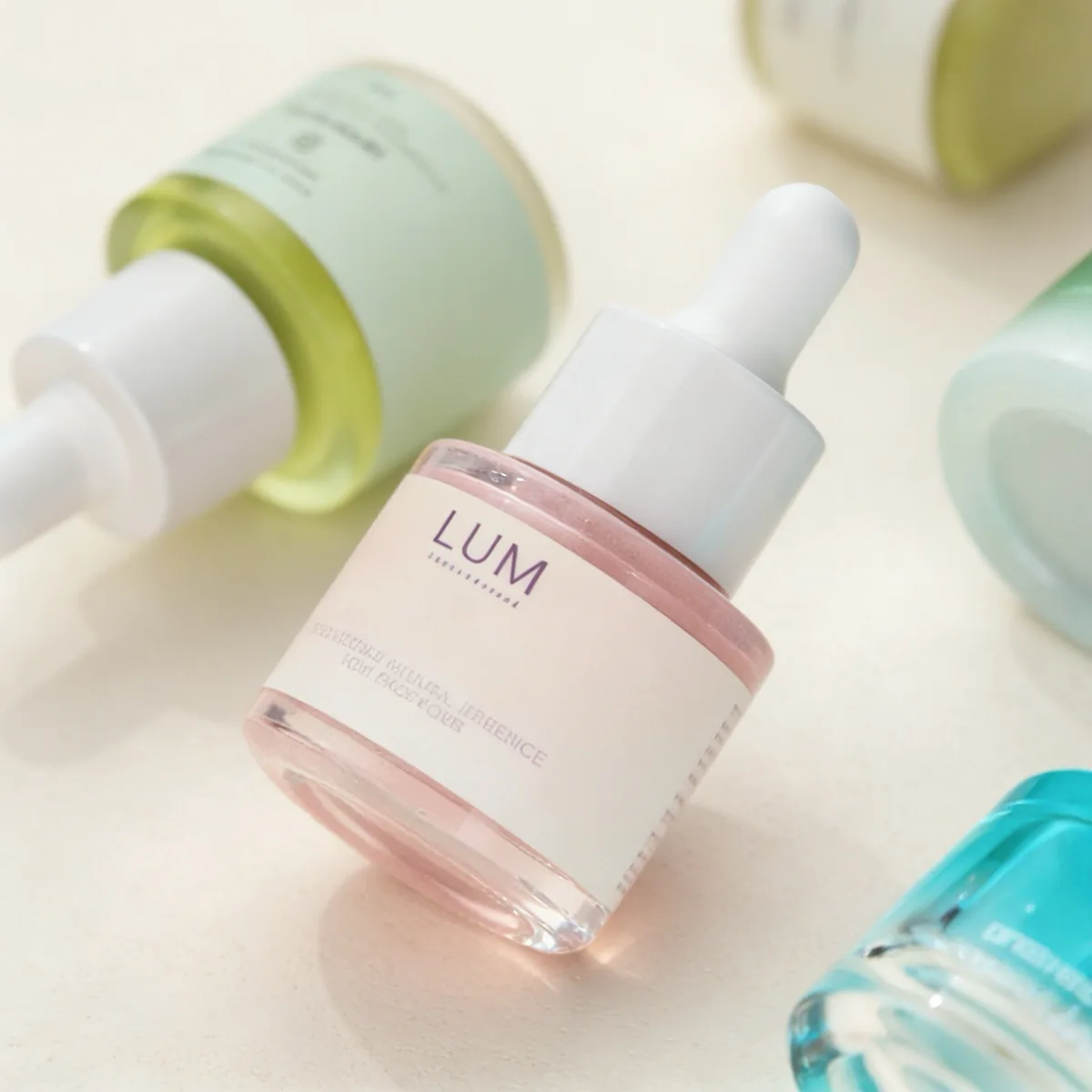 15ml compact glass vessels with a striking 90-degree profile, perfectly sized for targeted eye and active serums.