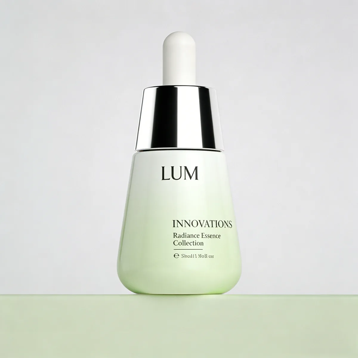 Premium cone-shaped serum packaging manufactured by Lumlun, featuring the LUM logo on a pastel gradient finish.