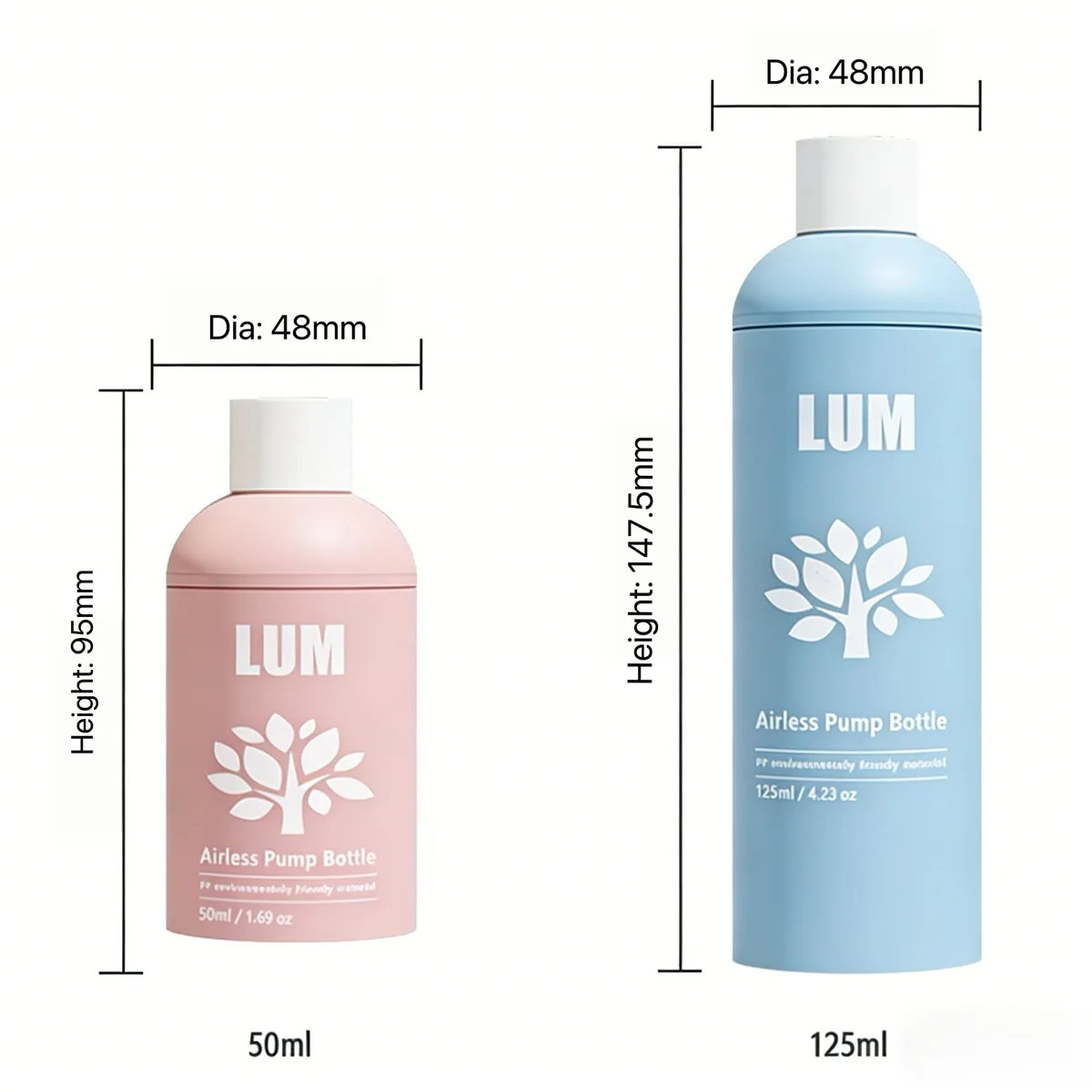 Full collection of custom PP airless bottle options from a professional skincare packing manufacturer.