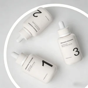 Custom serum frosted glass dropper bottle collection with numbered steps for professional skincare packing solutions.