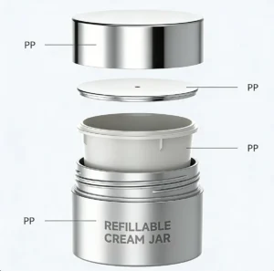 Double-wall cream jar with PP inner cup structure.