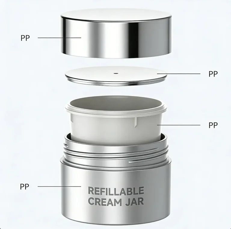 Double-wall cream jar with PP inner cup structure.