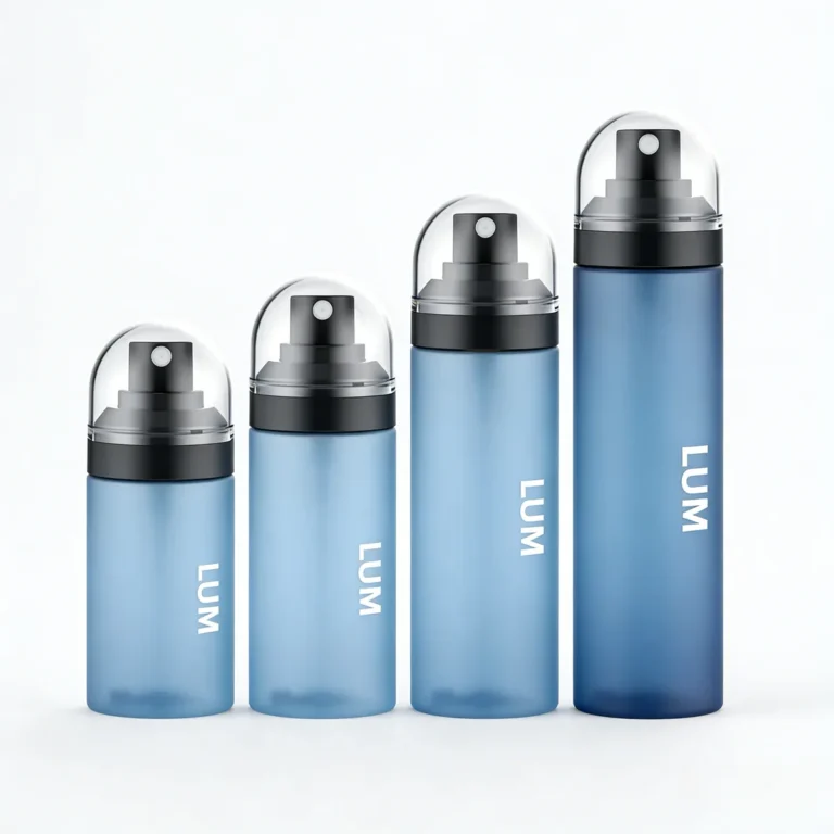 Technical material structure of PET fine mist spray bottle featuring PP pump for professional skincare packing.
