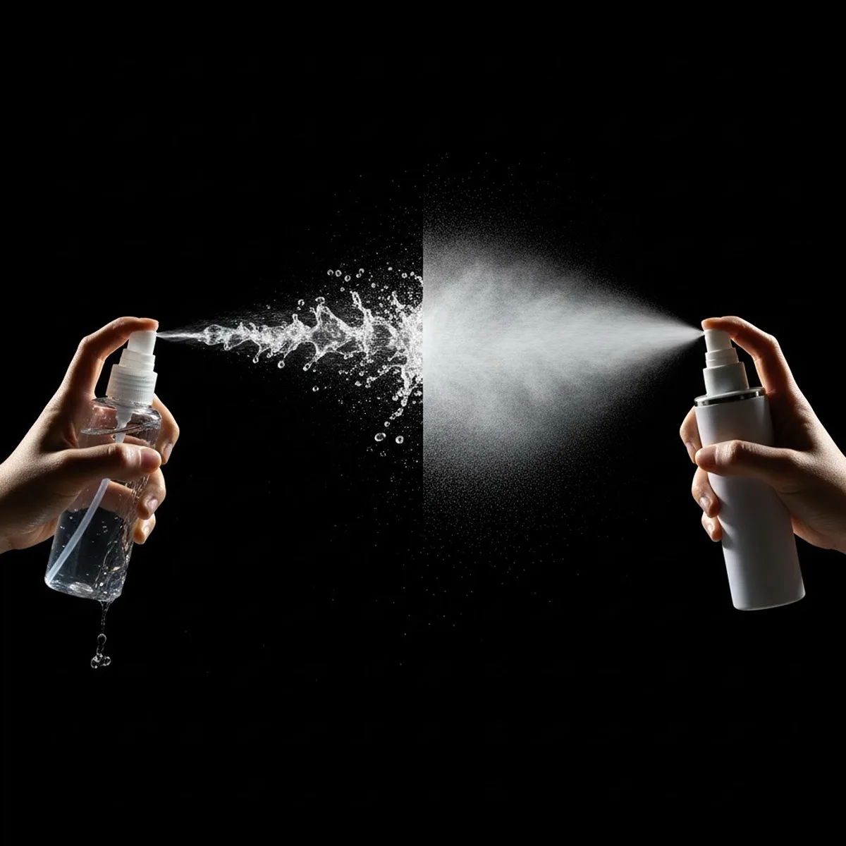 Comparison of regular spray nozzle vs fine mist sprayer particle size