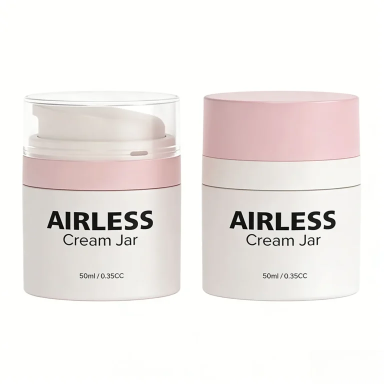 Close-up of the precision press pump dispenser and airtight seal, engineered to prevent overuse of highly active creams.