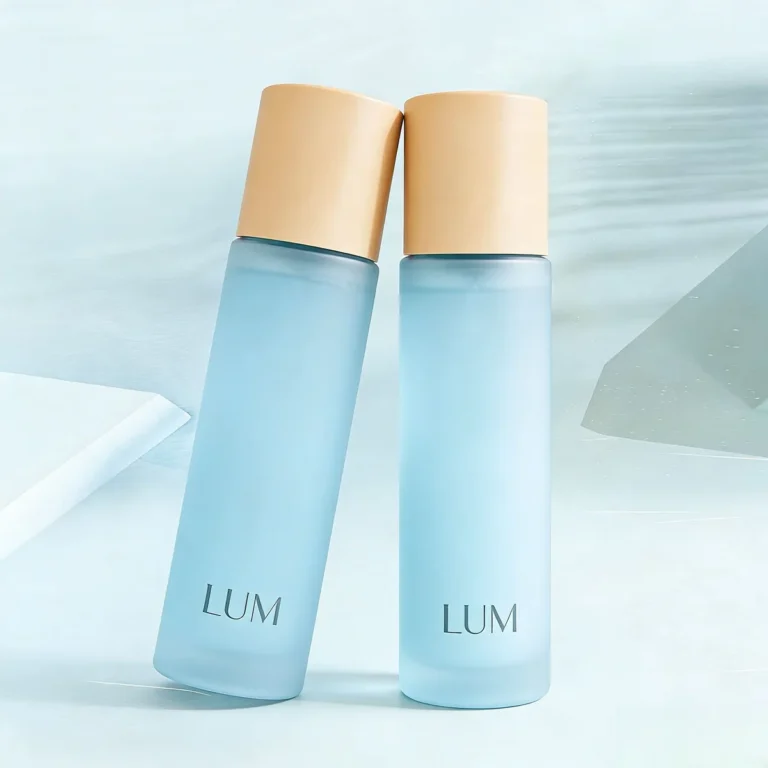 Premium glass toner bottle with luxury frosted finish for sophisticated cosmetic packing aesthetics.