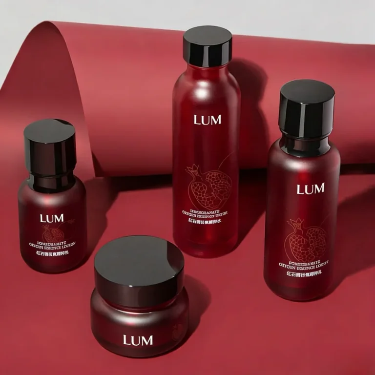 Professional skincare packing manufacturer providing custom red glass toner bottle sets for international brands.