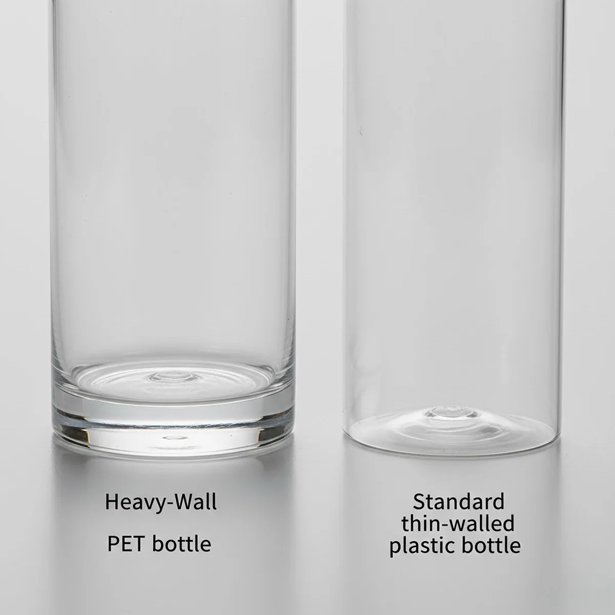 Lum Heavy-wall PET bottle thickness vs standard bottle