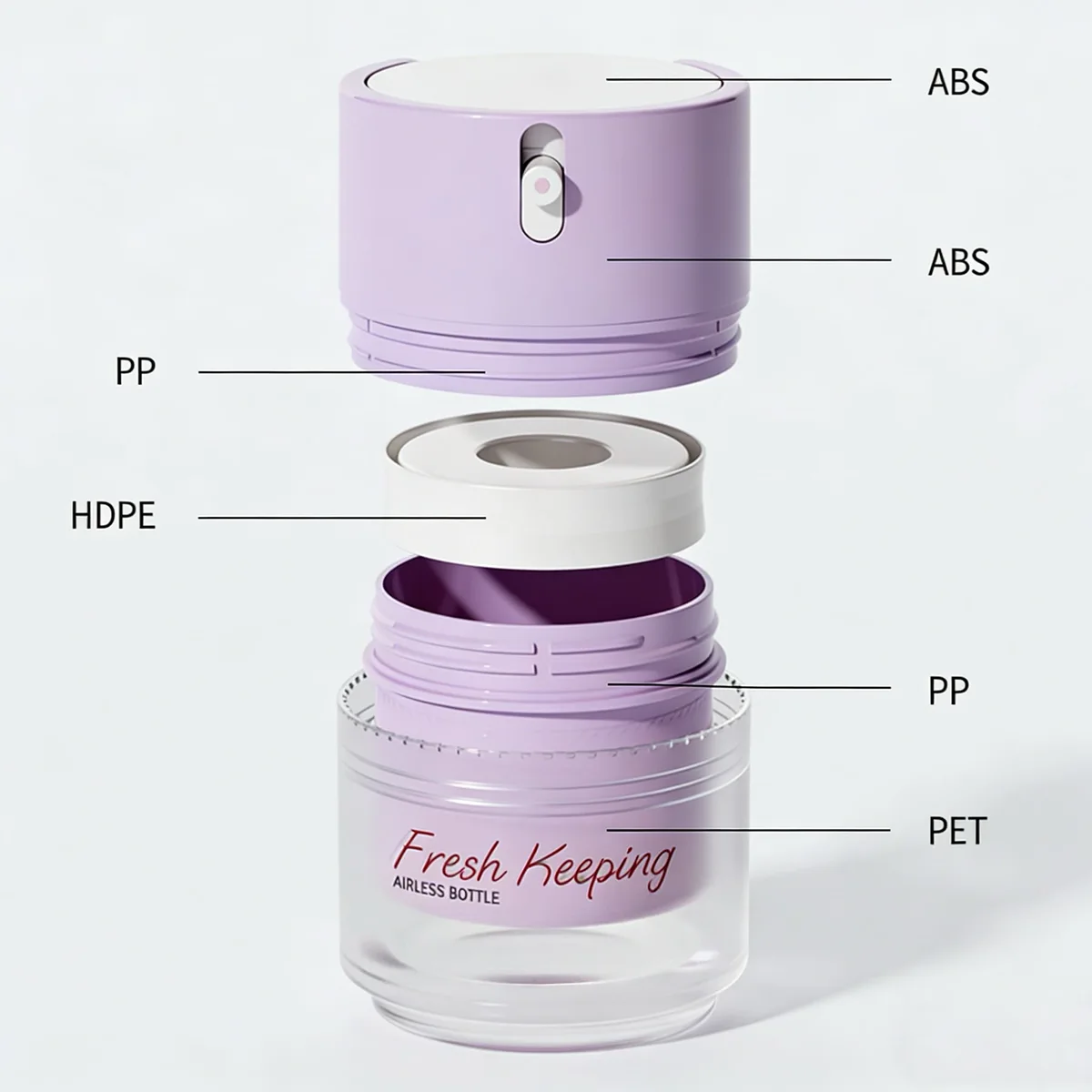 Close-up of the 0.5CC precision discharge pump head and airtight seal, engineered to protect preservative-free creams.