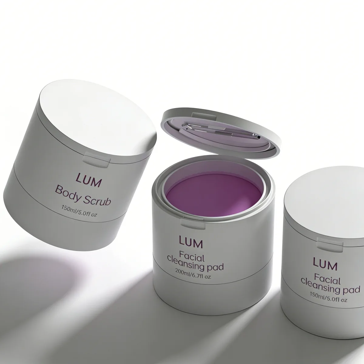 100ml to 200ml large capacity PET containers perfectly sized for holding 60 to 100 counts of facial cleansing discs.