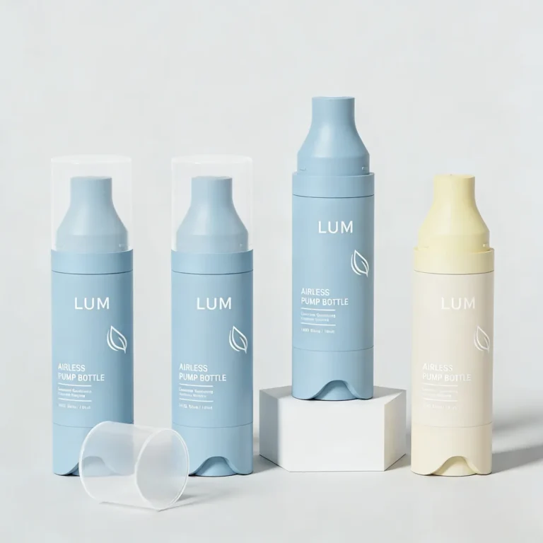Functional inverted pump design on airless bottle for precise dispensing and formula protection.