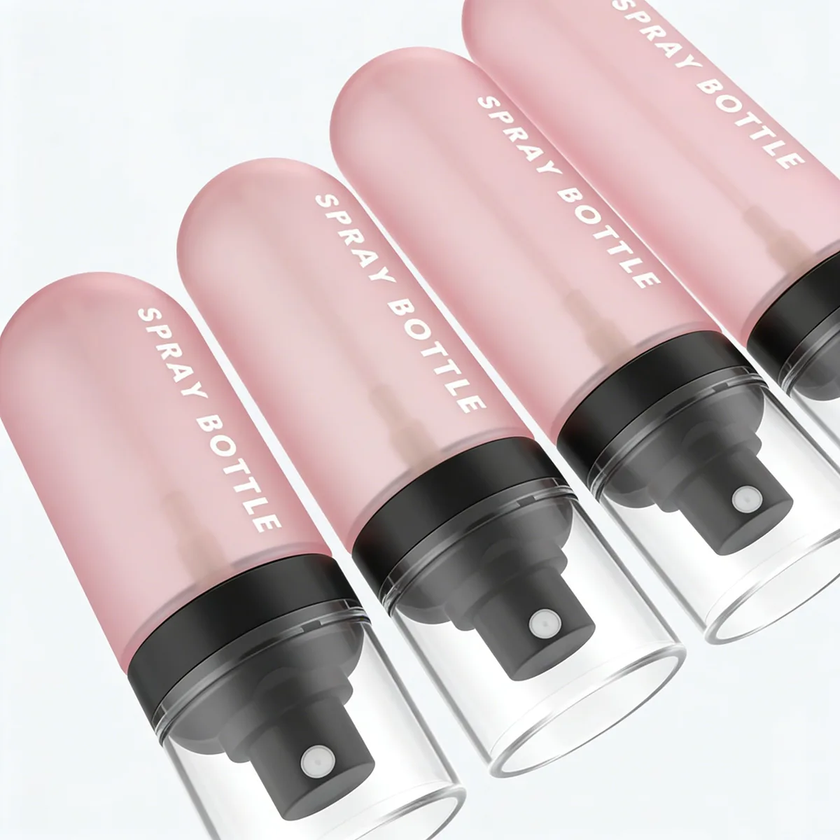 Premium PET skincare packaging manufactured by Lumlun, featuring the LUM logo on a pink capsule mist spray bottle.