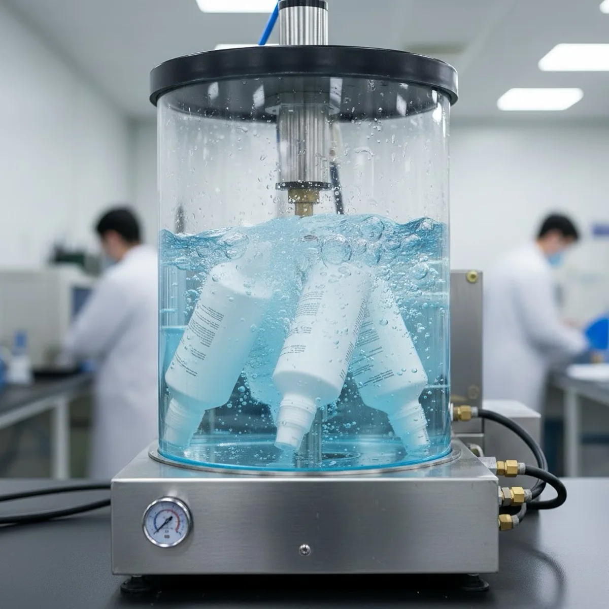 Vacuum leakage testing process for PCR bottles