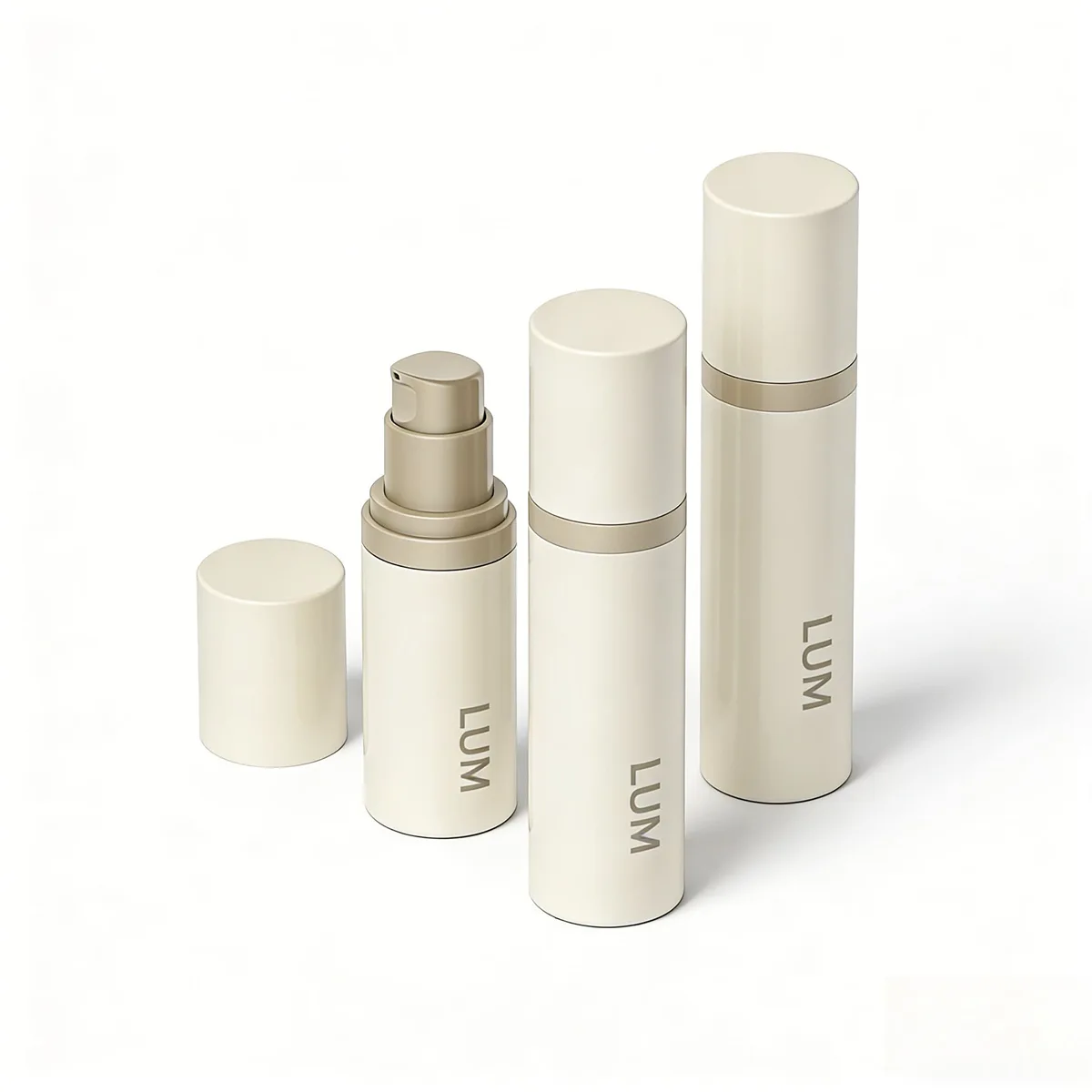 An image showing a refillable airless bottle system with a replaceable inner cartridge.