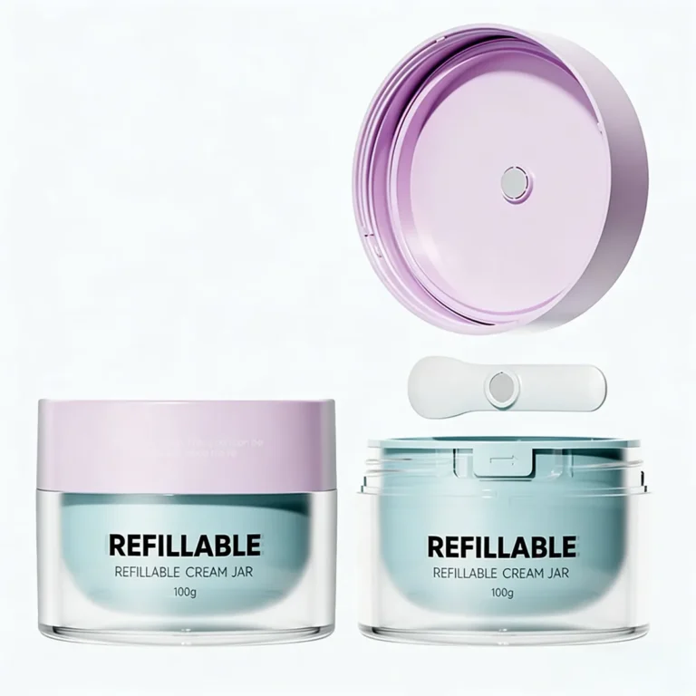 Sustainable cream jar featuring replaceable inner cup system for eco-friendly skincare packing solutions.