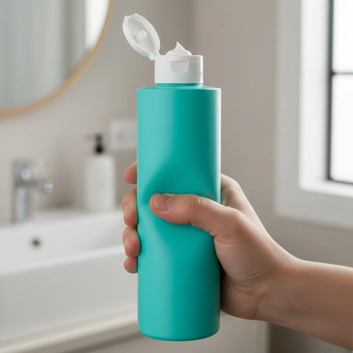 Squeezable HDPE plastic bottle with matte finish for body lotion and conditioner
