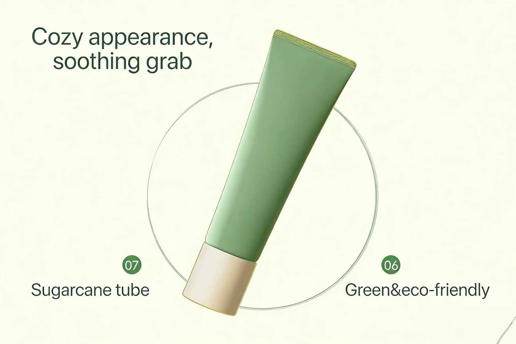 Green sugarcane bio-plastic cosmetic tubes with soft touch finish for eco-friendly branding
