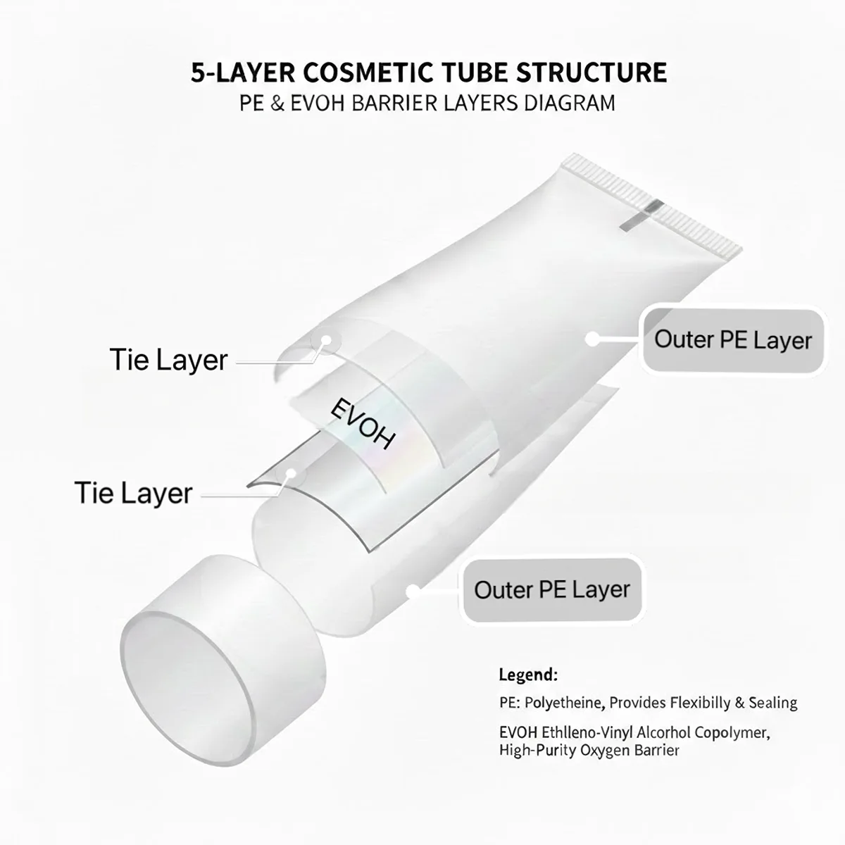 5-layer cosmetic tube structure PE and EVOH barrier diagram