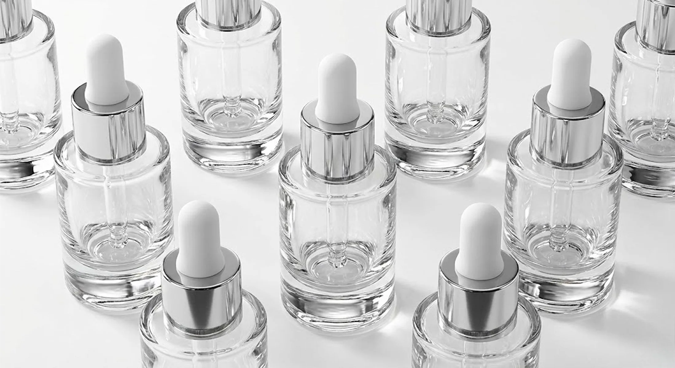 Luxury glass dropper bottles collection for serum packaging with chemical inertness