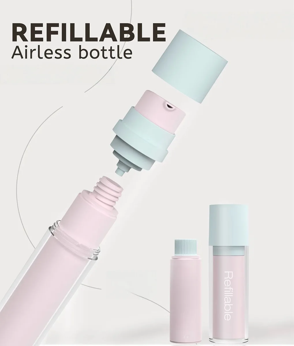 Luxury PCR plastic airless bottles with sustainable branding for eco-friendly skincare