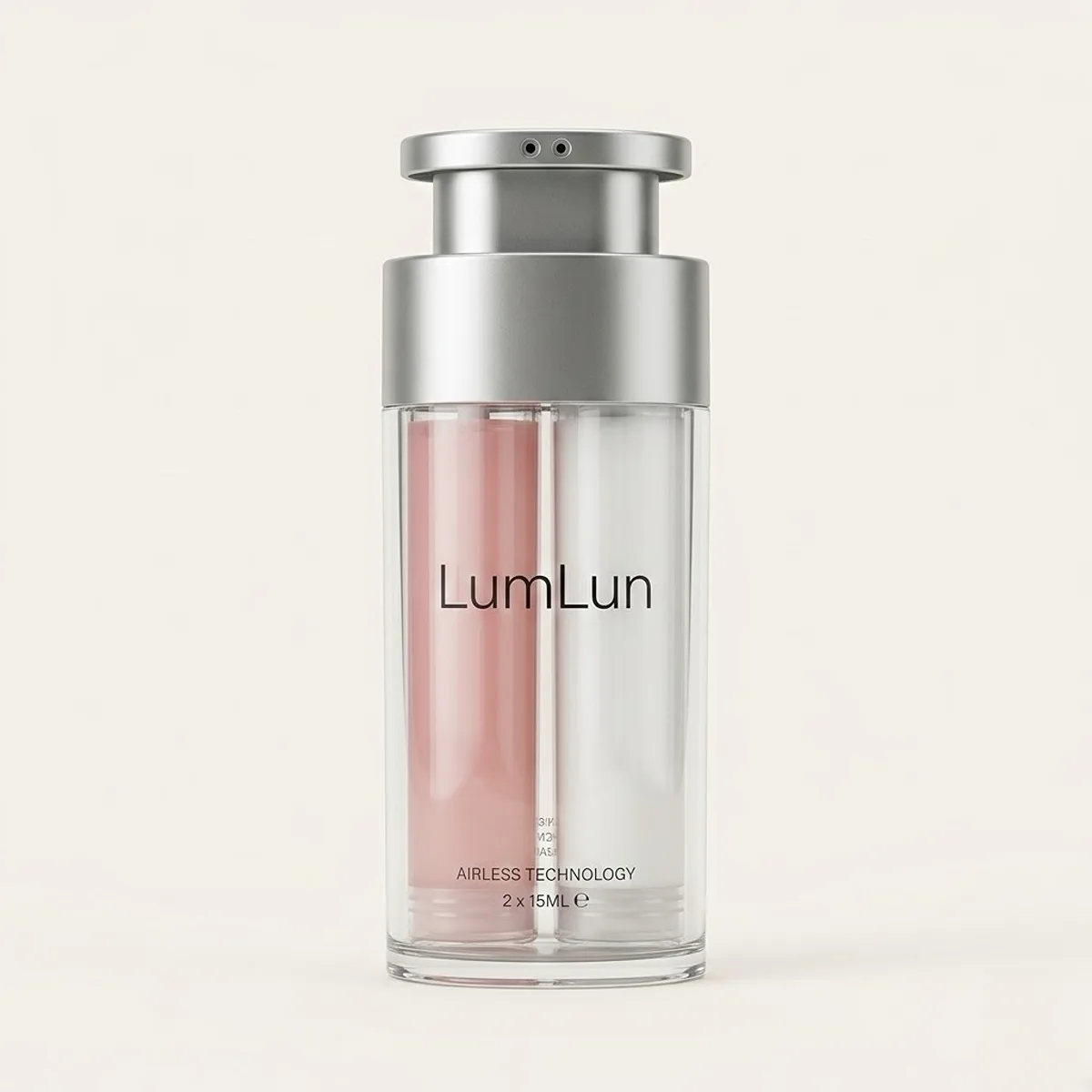 Clear dual-chamber airless pump bottle with two chambers by LumLun