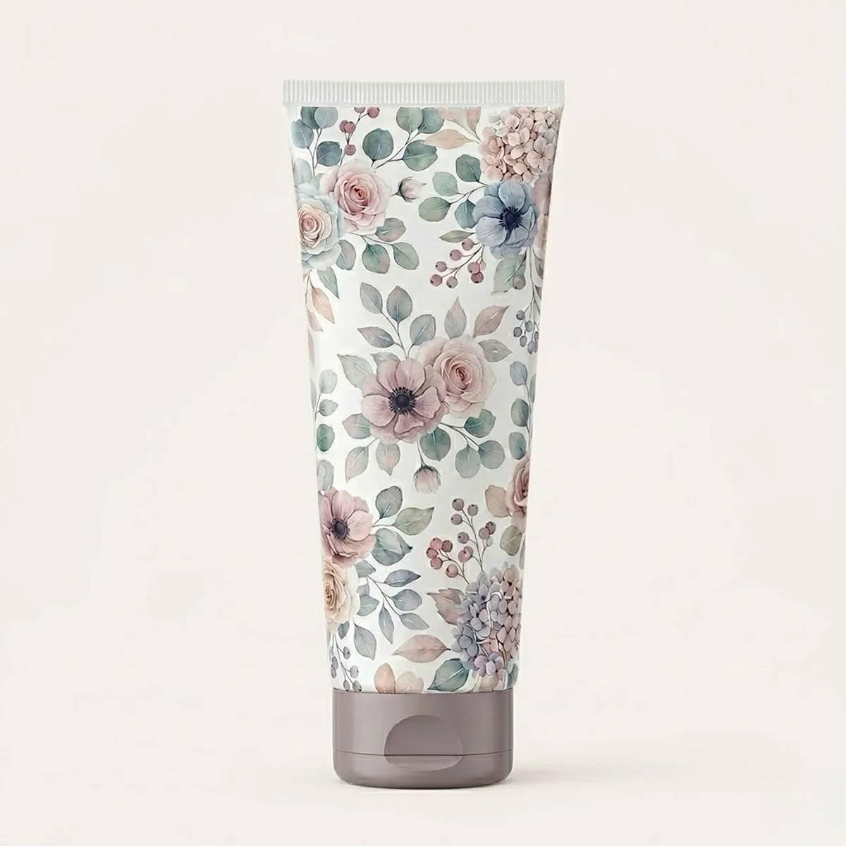 Matte cosmetic tube featuring high-definition floral patterns and multi-color offset printing.