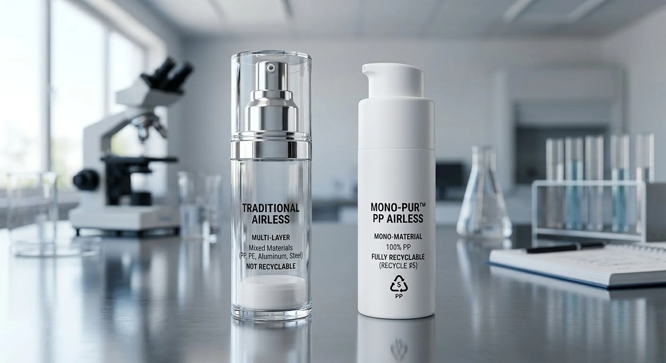 Mixed-material vs mono-material PP airless bottles recyclability comparison