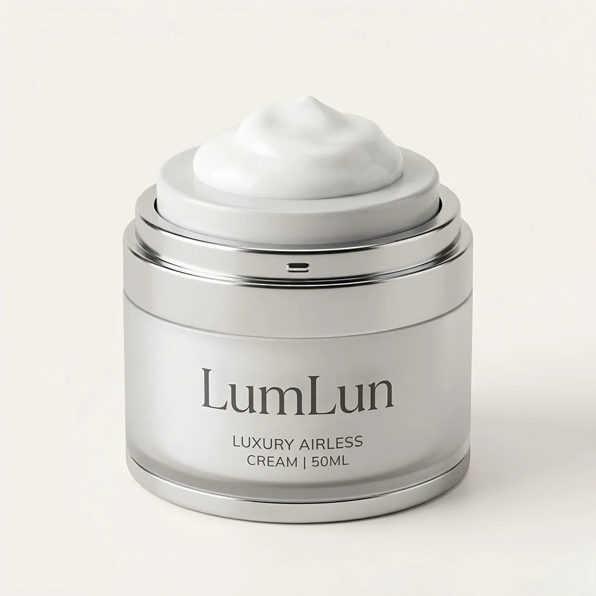 Silver and white touchless airless cream jar by LumLun