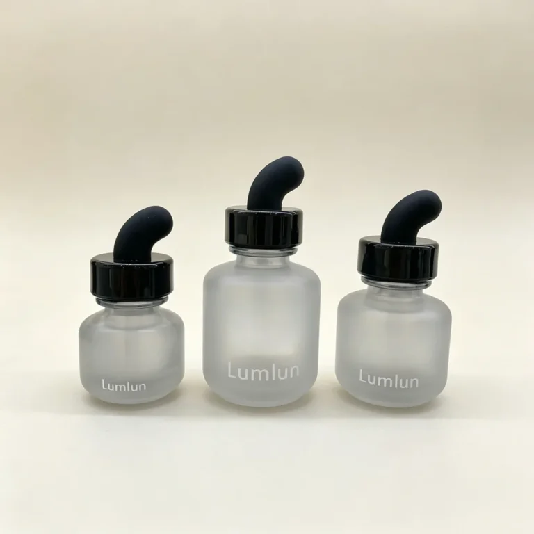 Collection of 15ml 30ml 50ml glass serum bottles with angled dropper teats