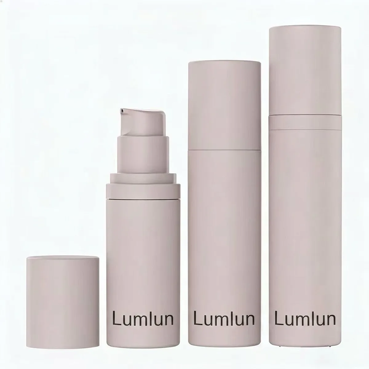 A luxury skincare serum in an airless bottle being applied.