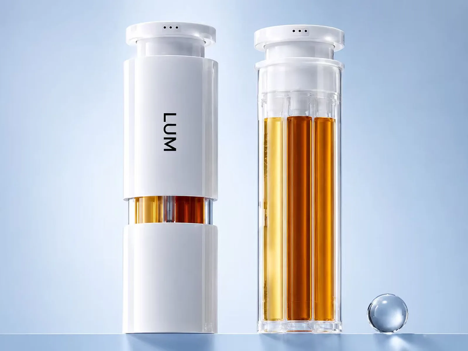 3-in-1 multi-chamber airless bottle with ABS outer shell and three independent PP inner bottles