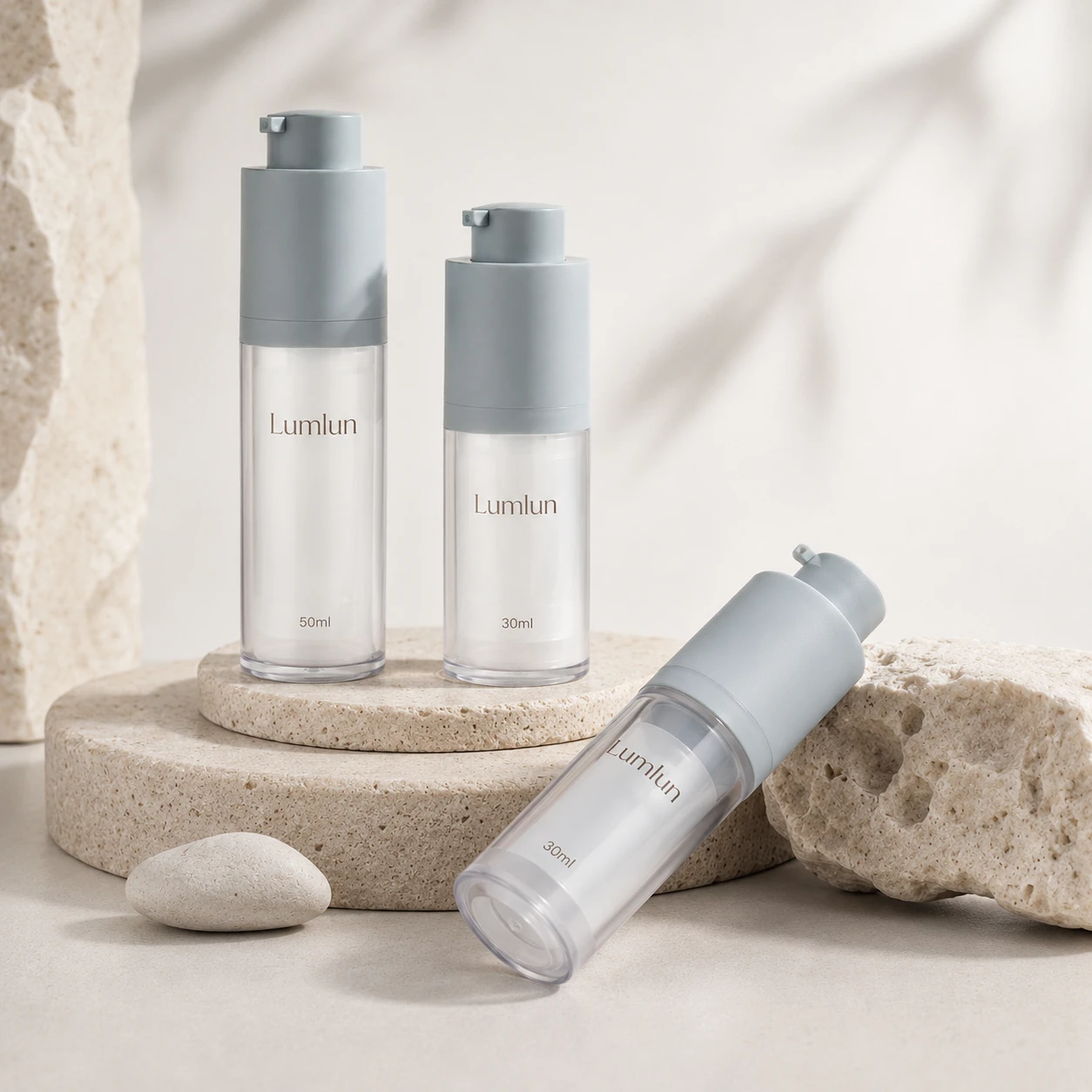 ABS twist-lock airless pump bottle 15ml 30ml 50ml in grey — custom OEM skincare packaging series