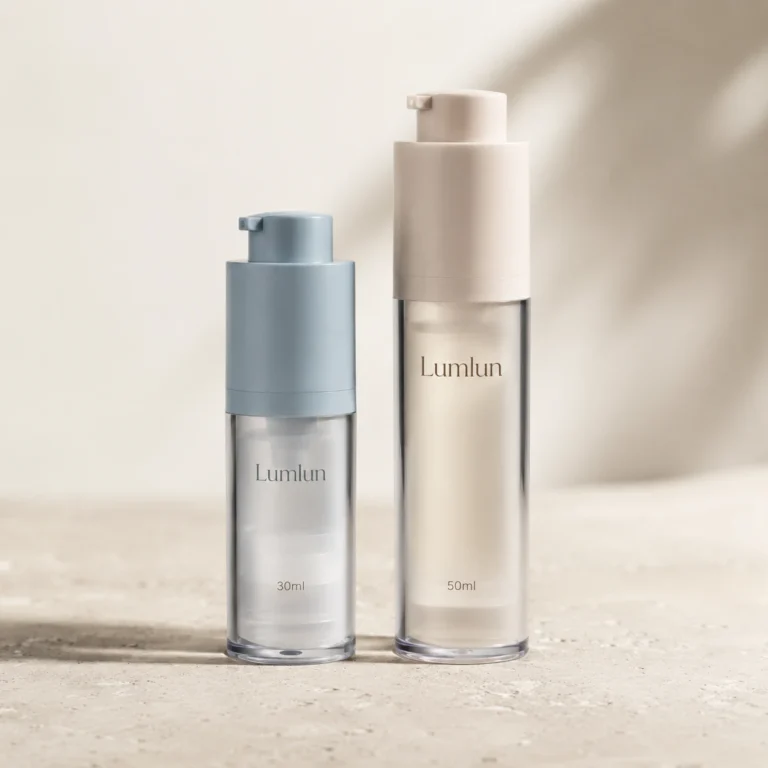 ABS twist-lock airless pump bottle 30ml and 50ml with custom color caps — OEM serum and lotion packaging