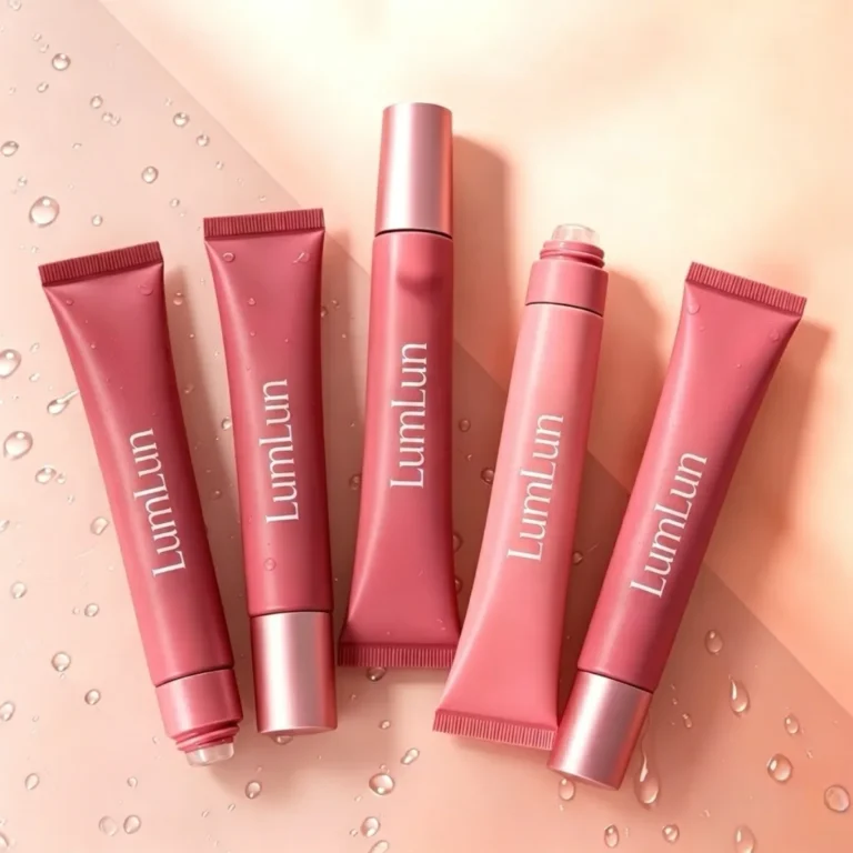 Custom 19mm pink matte lip balm tubes with silicone tip and minimalist branding.