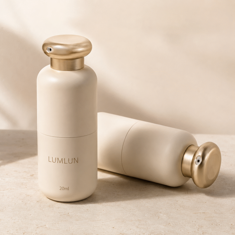 ABS airless pump bottle 20ml matte cream gold actuator three-bottle arrangement premium serum packaging OEM manufacturer