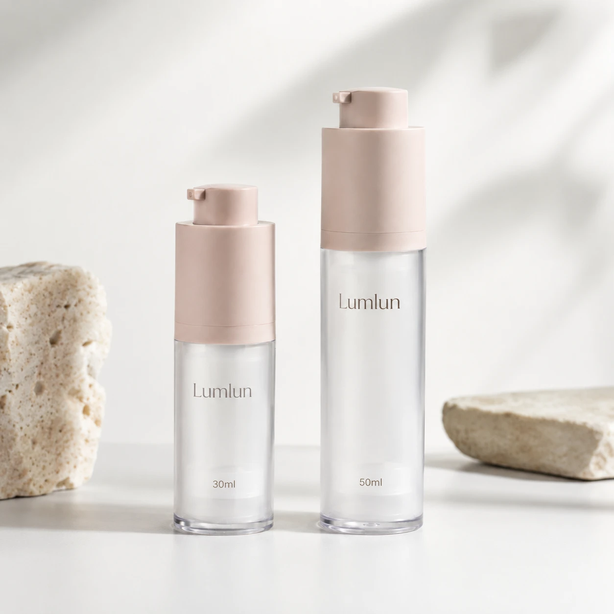 Custom ABS airless pump bottle 30ml 50ml with pink Pantone cap — OEM lotion serum packaging
