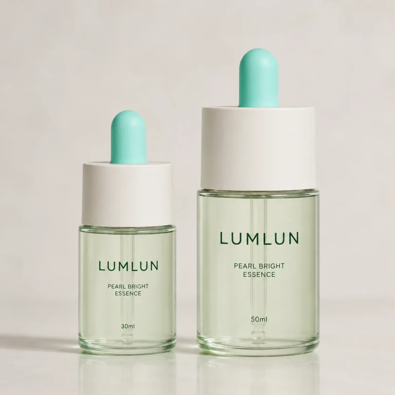 Custom round shoulder PETG dropper bottle 30ml 50ml tinted green body white cap teal rubber bulb two-bottle set serum essential oil OEM skincare packaging