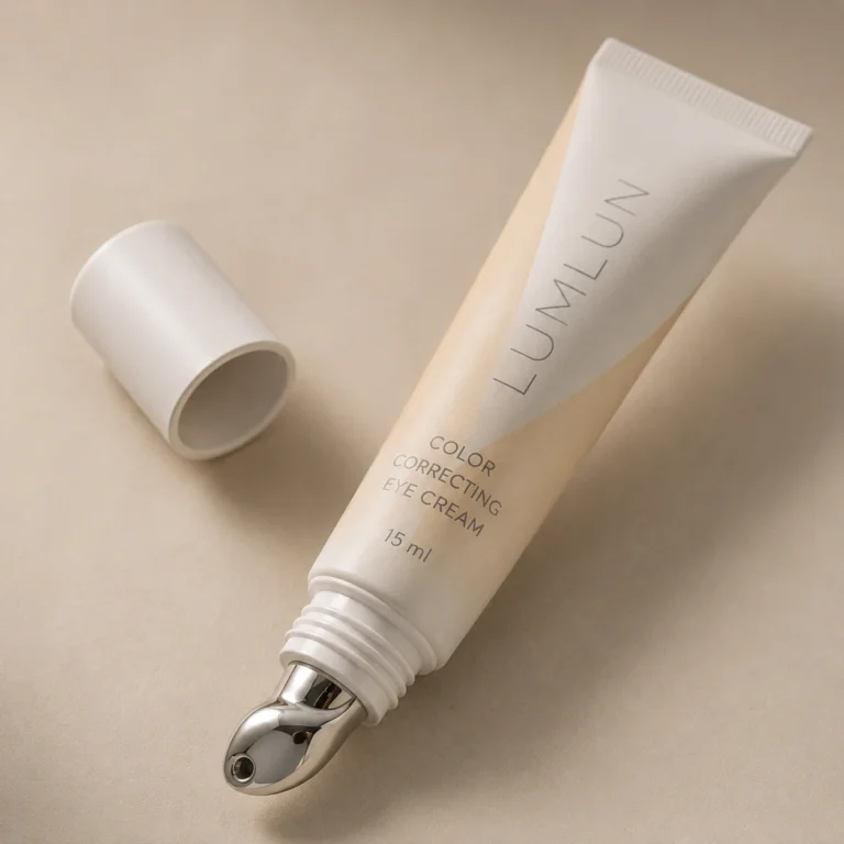 D19 19mm PE eye cream squeeze tube with zinc alloy metal ball applicator open cap 15ml white matte body silver metal tip side view OEM skincare