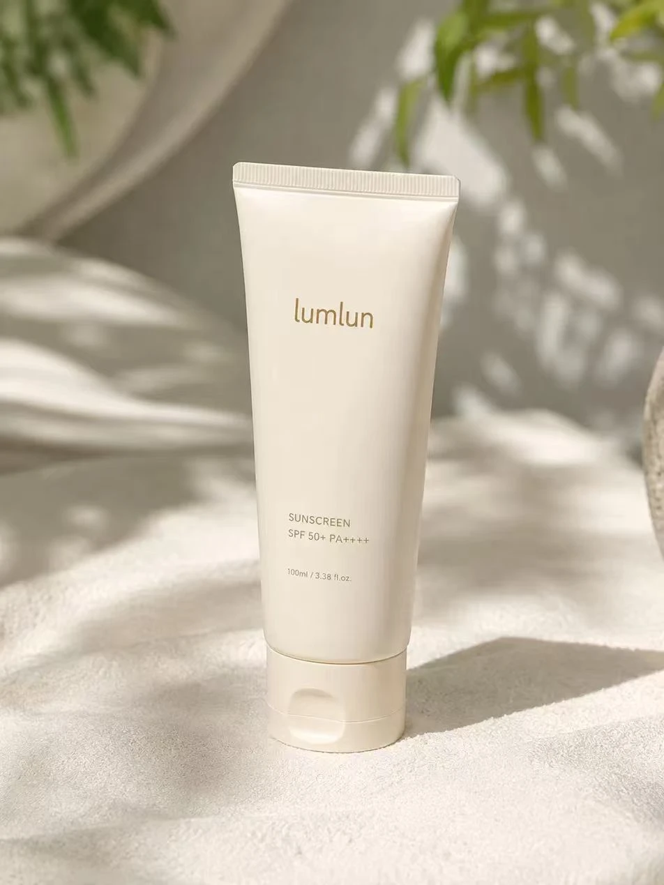 LumLun custom cosmetic tube for sunscreen SPF 50+ — squeezable PE tube format for high-volume sunscreen formula packaging
