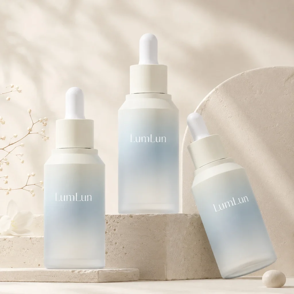 Custom slanted shoulder PETG dropper bottle 30ml 40ml 50ml frosted gradient finish serum packaging OEM LumLun