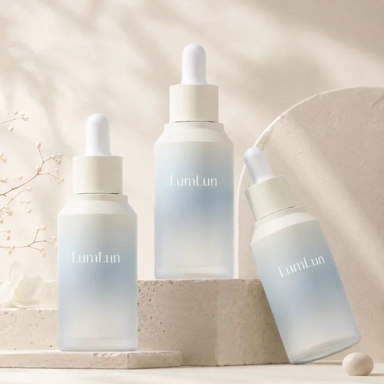 Custom slanted shoulder PETG dropper bottle 30ml 40ml 50ml frosted gradient finish serum packaging OEM LumLun